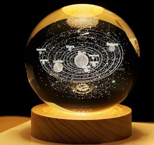 KHANAK Universe Crystal Ball Night Light,3D Glass Ball Night LED Lamp with Woodern Base,Colorful LED Wooden Crystal Ball for Home Decoration Birthday Gift for Teens Boys and Girls